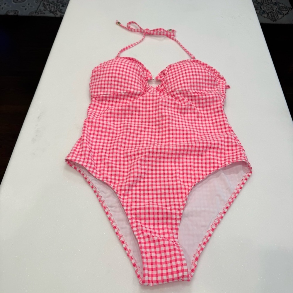 BETSEY Johnson 1 Pcs Bathing Suit Retro Pink & White Gingham Adj. Strap Sz M NEW - Picture 3 of 16